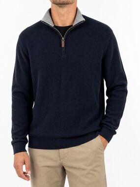 Magaschoni Mens Navy 100% Cotton Quarter Zip Sweater XL Country Club Golf Preppy